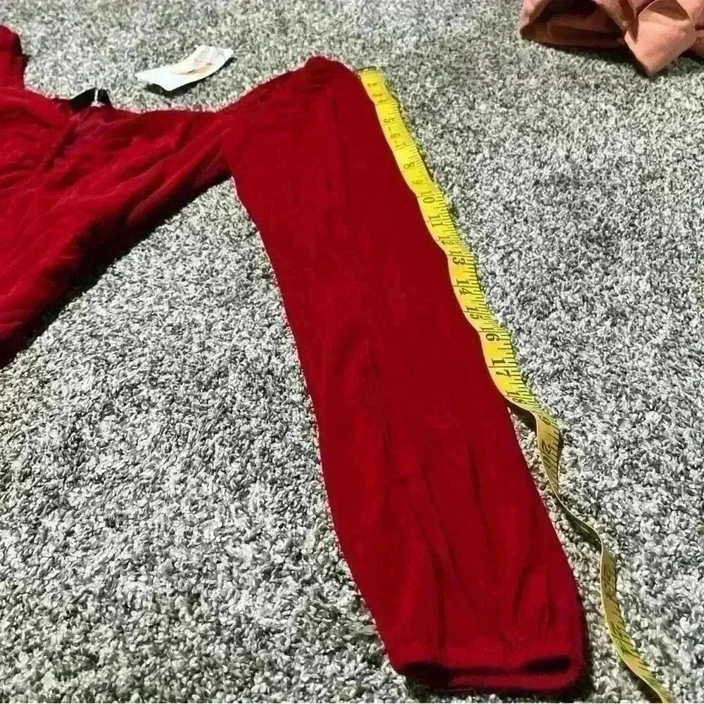 PRETTYGARDEN Women’s SZ S Red Sheer Sleeves Ruched Bodycon Dress - Picture 2 of 11